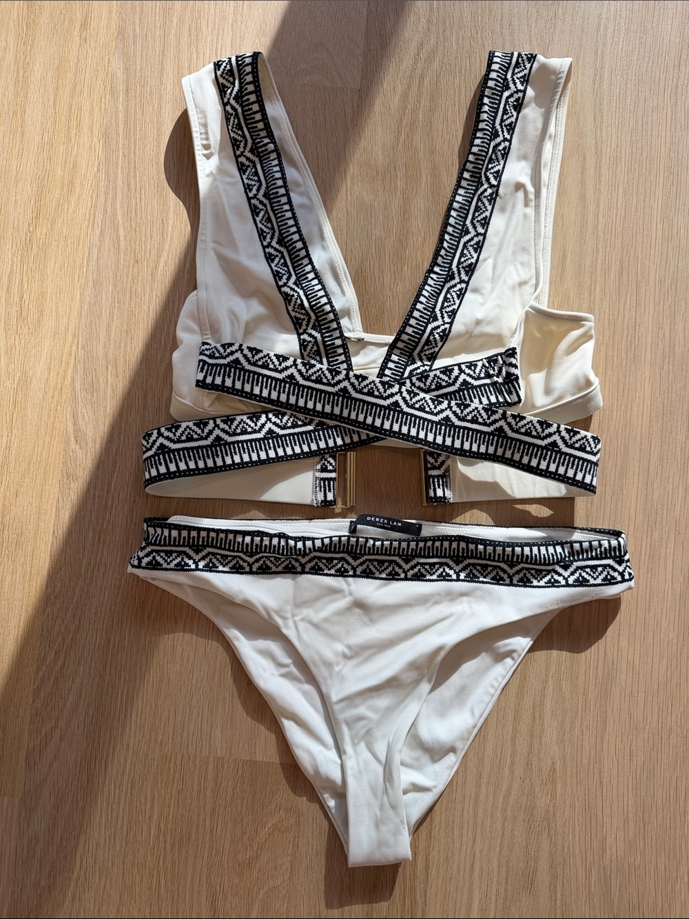 Derek Lam Cream Bikini with Black Embroidered Trim